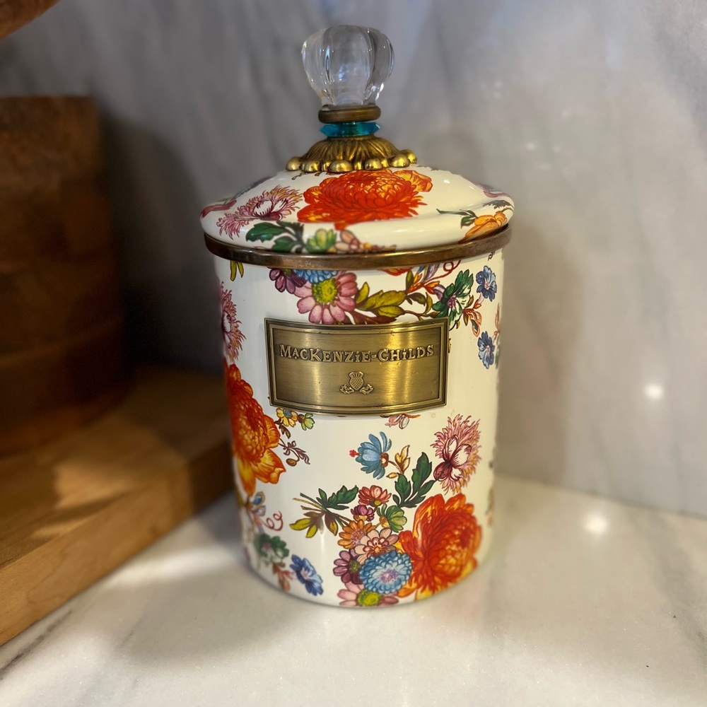 MacKenzie-Childs Floral Canister with Glass Knobs 9” x 5” - Picture 5 of 11